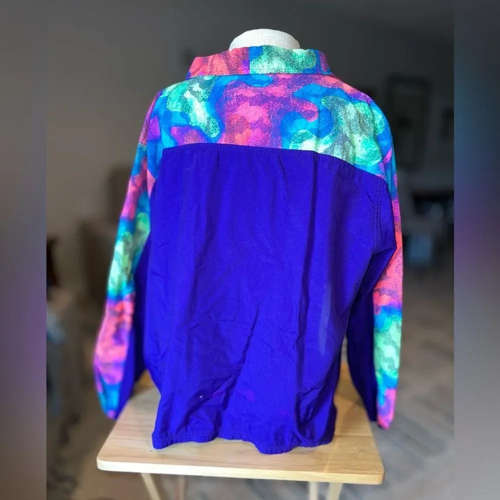 Vintage 90s Colorblock 1/2 Zip Windbreaker Pullover XL Purple Retro Multicolor